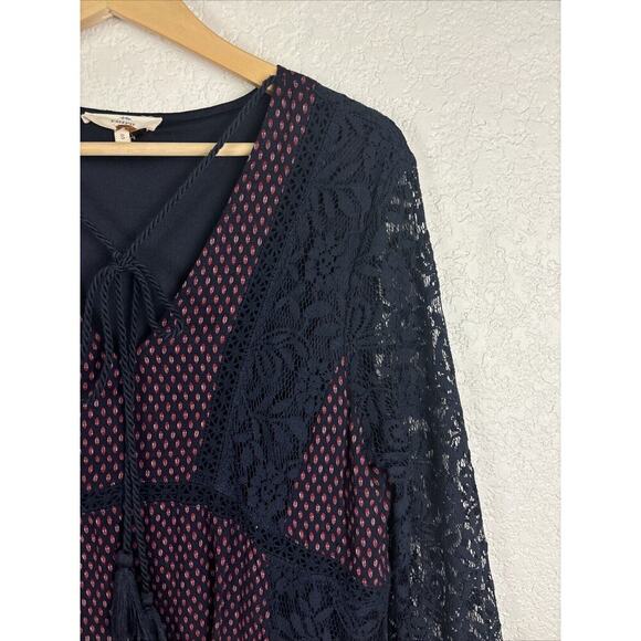 Entro Women’s Dress Size Small Blue Lace Boho Festival Feather Western Fashion‎ - Picture 2 of 9